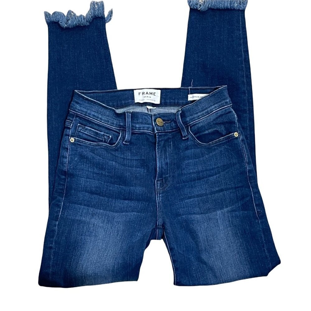 Frame Denim Le Skinny de Jeanne Crop Jeans Shredded Hem Size 26 - Picture 2 of 10